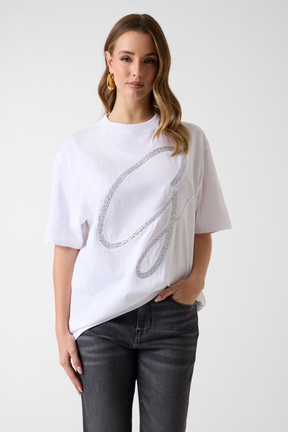Guess Aşırı Boyutta Logo Tişörtü Beyaz