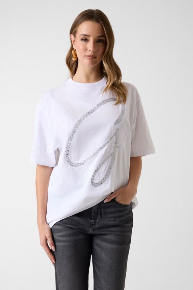 Guess Aşırı Boyutta Logo Tişörtü Beyaz