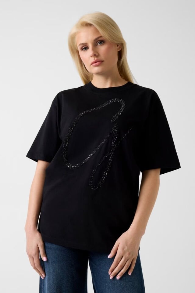 Guess Aşırı Boyutta Logo Tişörtü Siyah