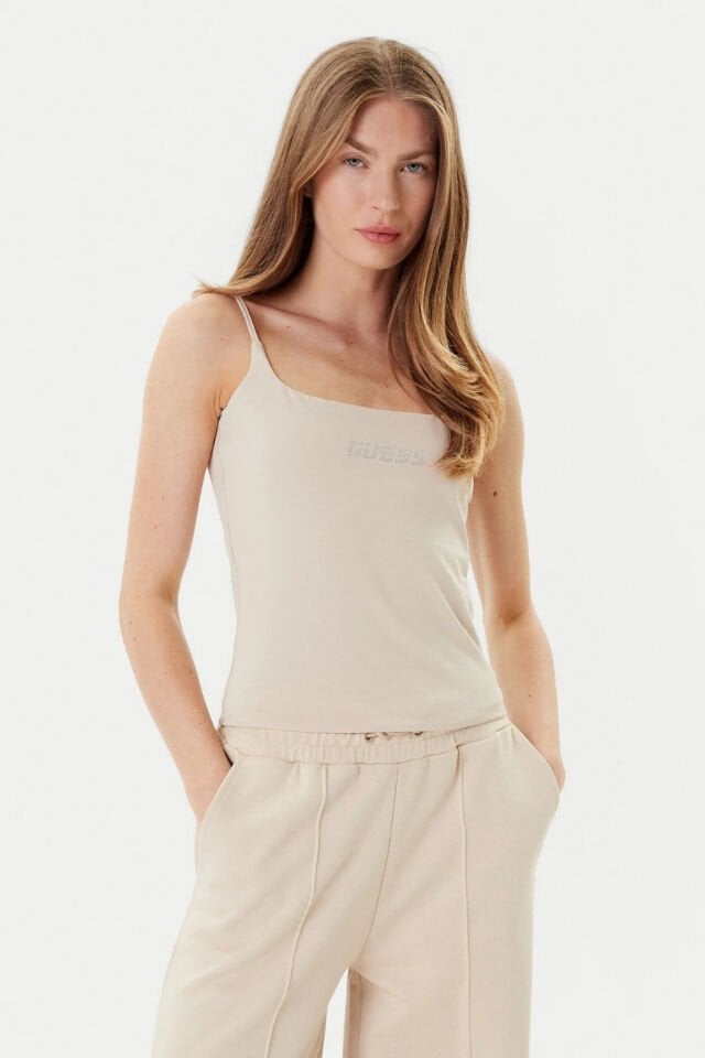 Guess Logo ve Yapay Elmaslı Atlet Bej