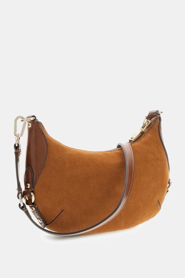 Guess Hakiki Deri Marsha Mini Çapraz Çanta Kahverengi