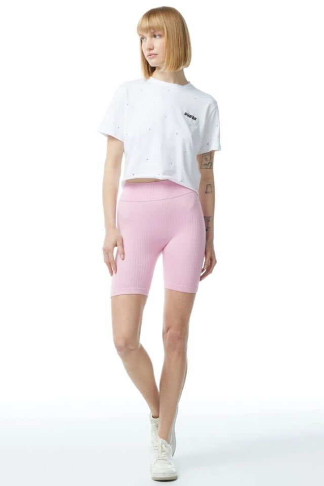 Guess Rib-Seamless Biker Kadın Pembe Şort