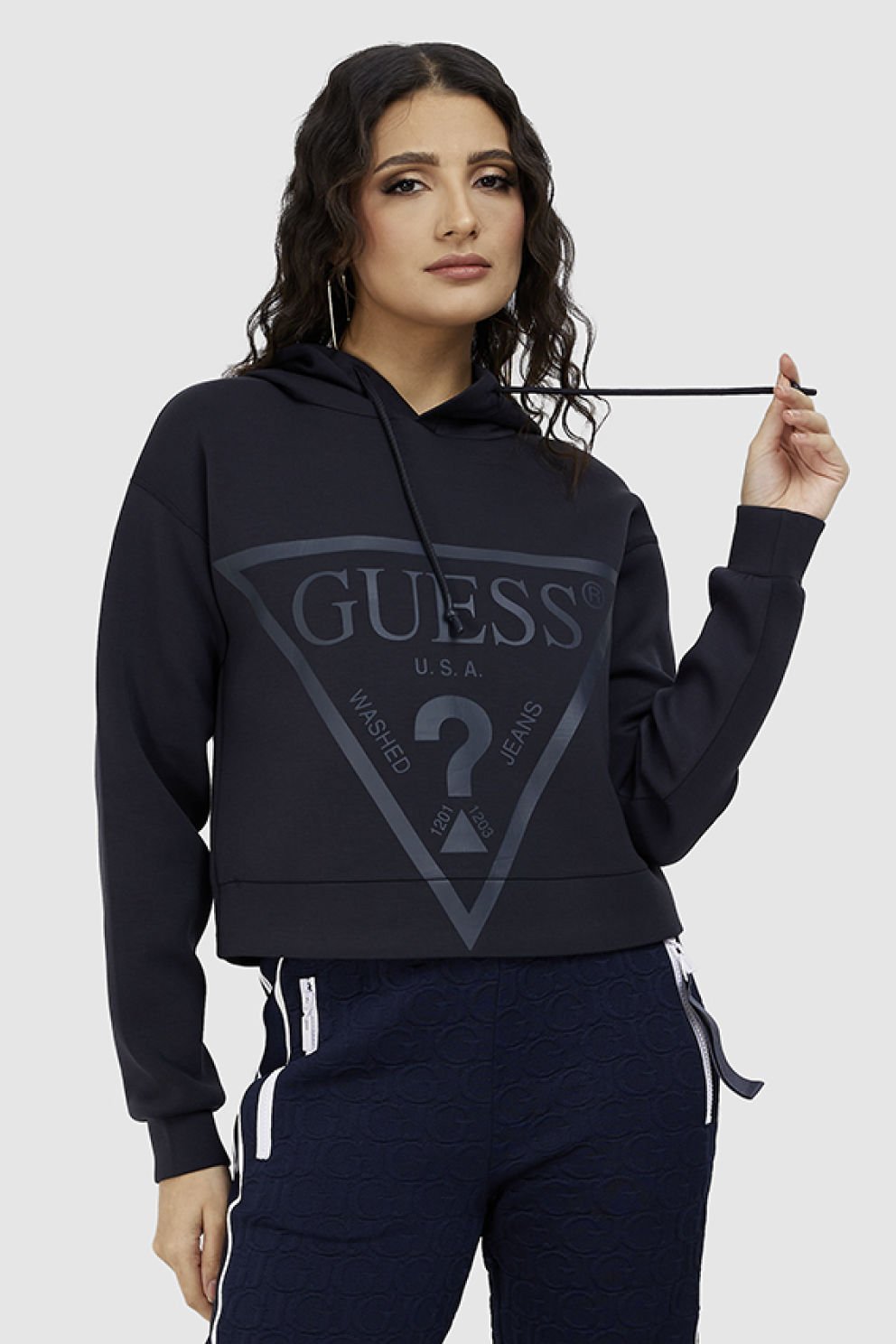 Guess Önde Üçgen Logolu Scuba Sweatshirt Koyu Mavi