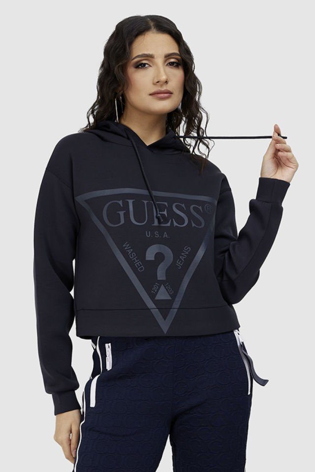 Guess Önde Üçgen Logolu Scuba Sweatshirt Koyu Mavi