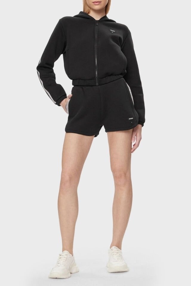 Guess Kiara Scuba Kapüşonlu Crop Bayan Sweat Siyah