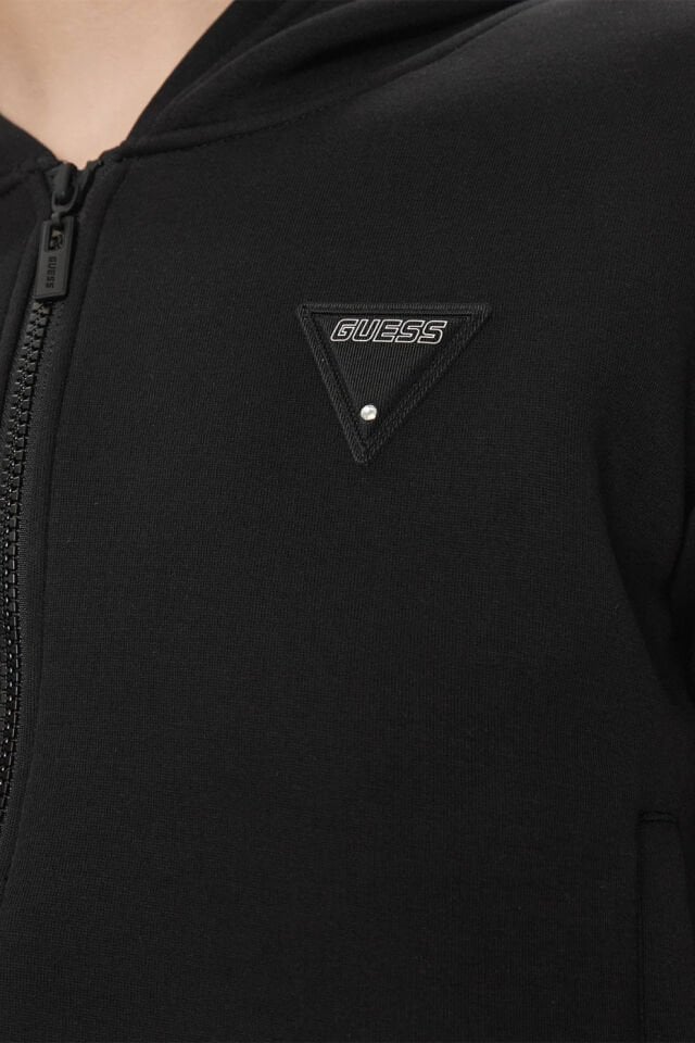 Guess Kiara Scuba Kapüşonlu Crop Bayan Sweat Siyah