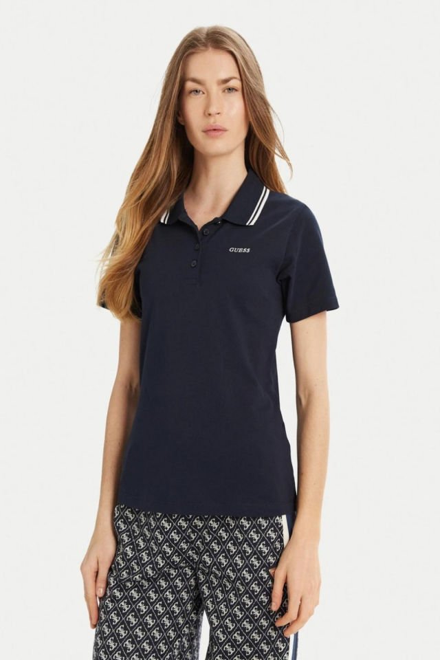 Guess Amaryllis Kadın Regular Polo Yaka Mavi Kısa Kollu Tişört