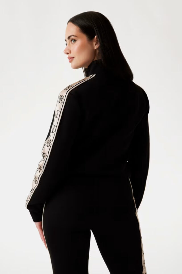 Guess Yan Logo Şeritli Sweatshirt Siyah