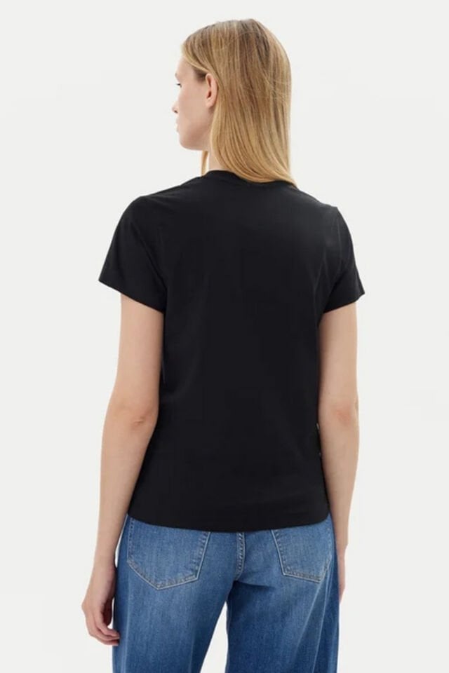 Guess Colette Logolu Streç Pamuklu Slim Fit Bisiklet Yaka Siyah