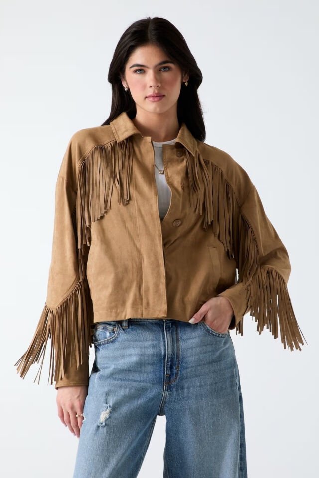 Guess Fringe'li Kısa Ceket Bej