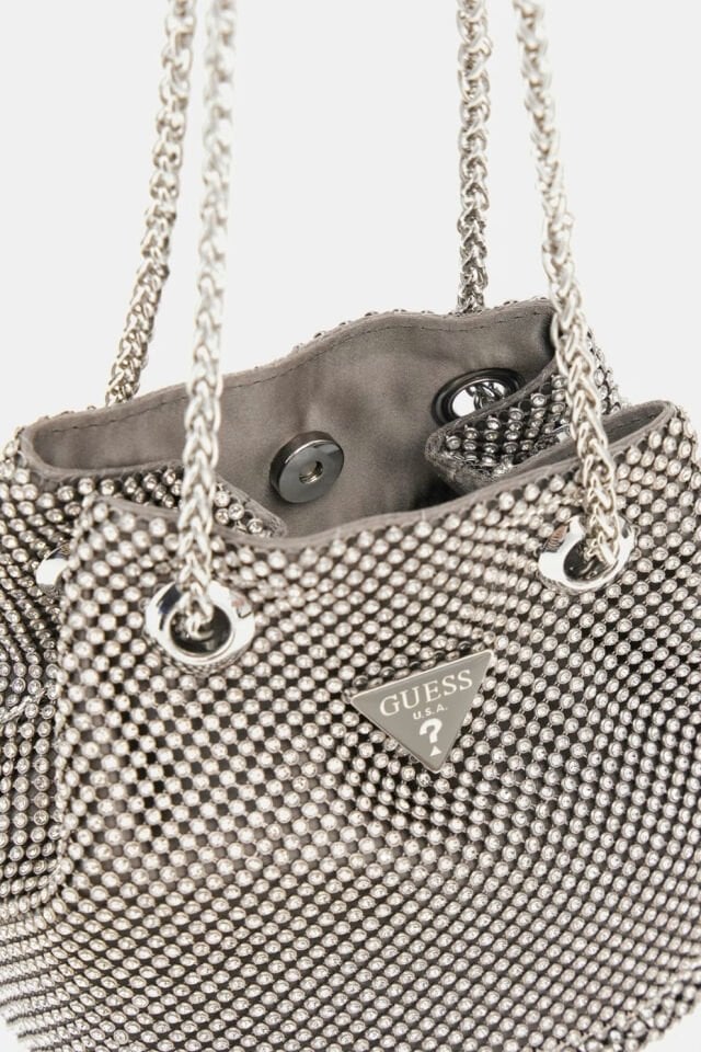 Guess Zalina Taşlı Mini El Çantası Gümüş