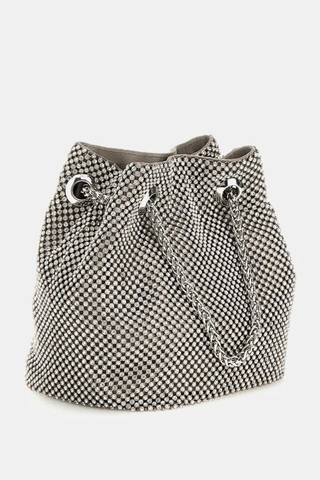 Guess Zalina Taşlı Mini El Çantası Gümüş