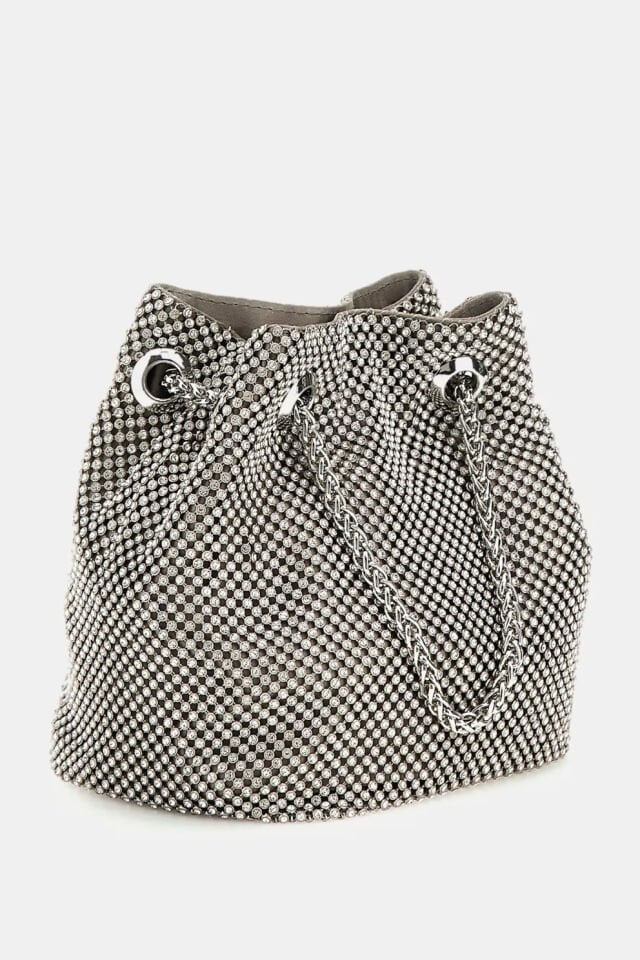Guess Zalina Taşlı Mini El Çantası Gümüş