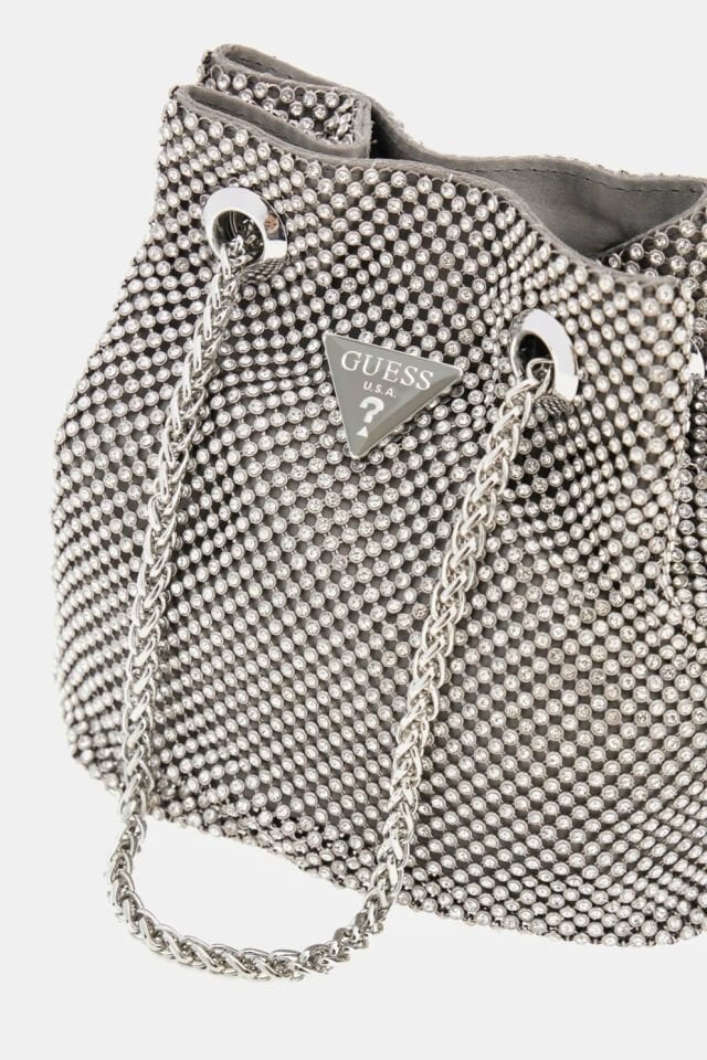 Guess Zalina Taşlı Mini El Çantası Gümüş