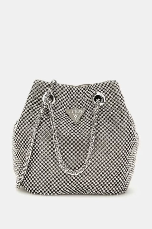 Guess Zalina Taşlı Mini El Çantası Gümüş