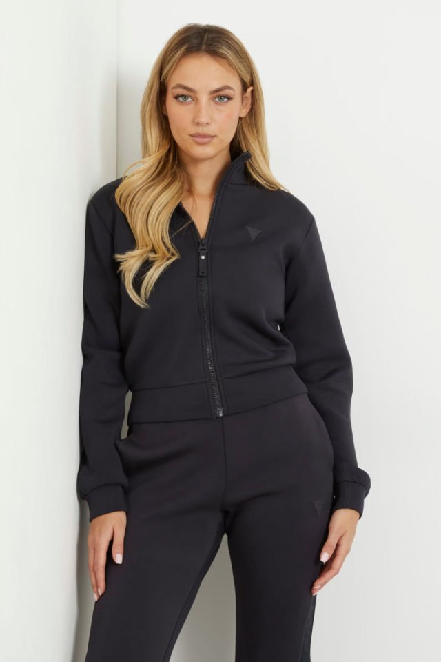 Guess Logo Şeritli Regular Fit Fermuarlı Dik Yaka Bayan Sweat Koyu Mavi