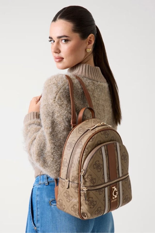 Guess 4G Logolu Erenia Sırt Çantası Açık Kahverengi