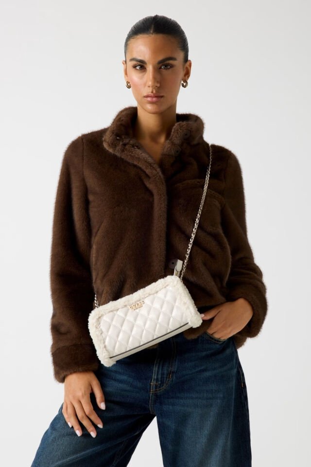 Guess  Cristi Suni Kürk Omuz Çantası Krem