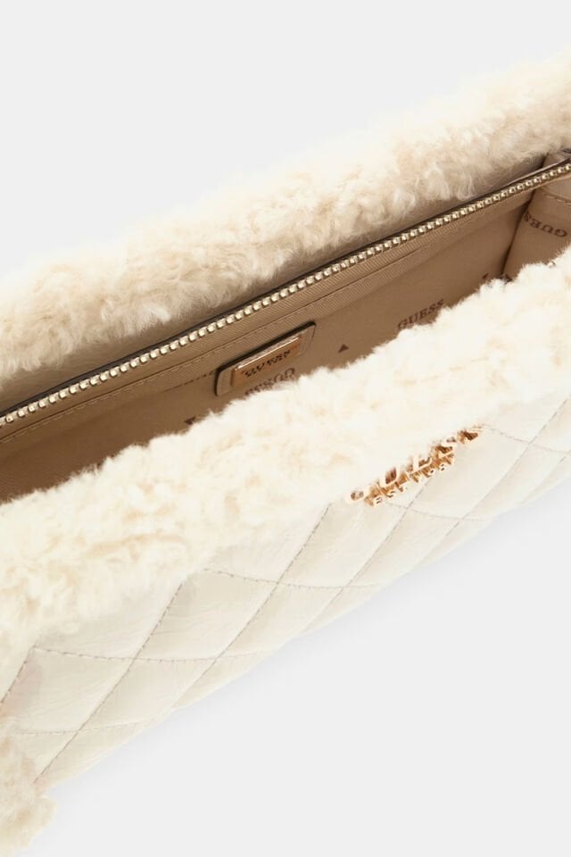 Guess  Cristi Suni Kürk Omuz Çantası Krem