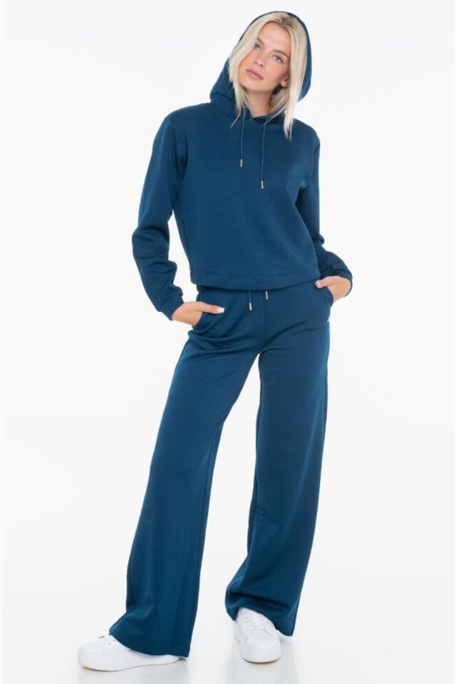 Guess Tamamı Logolu Kapüşonlu Sweatshirt Mavi