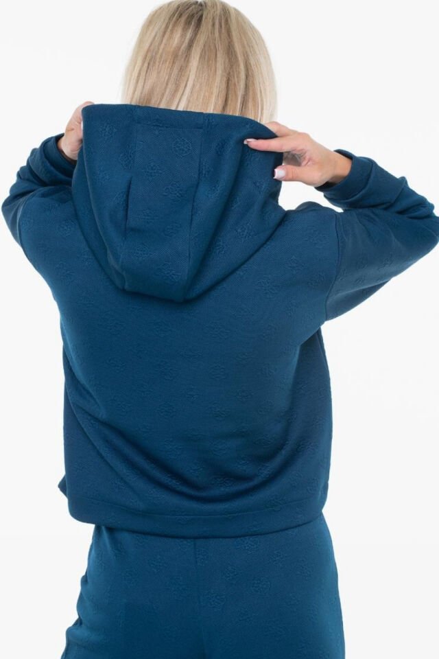 Guess Tamamı Logolu Kapüşonlu Sweatshirt Mavi