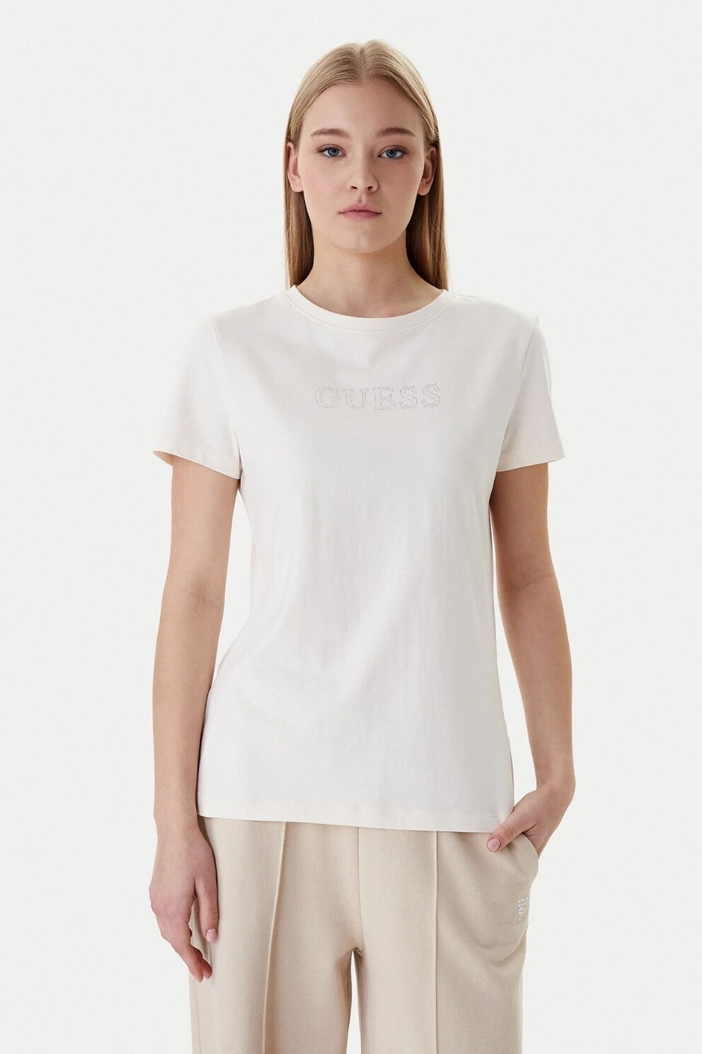 Guess Briana Kısa Kollu Tişört Ekru