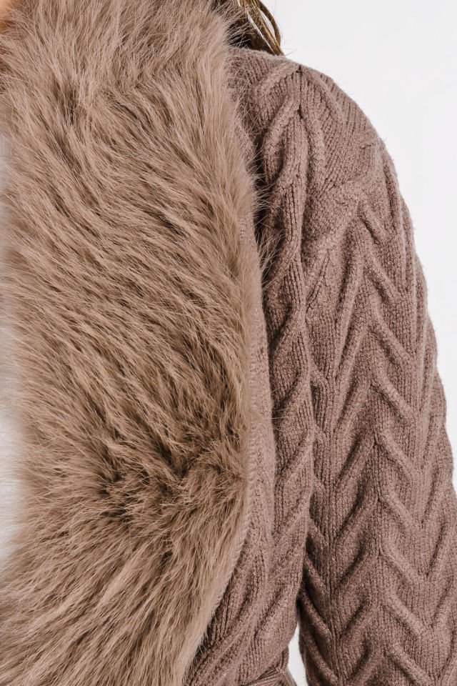 Guess Marciano Suni Kürk Uzun Hırka Kahverengi