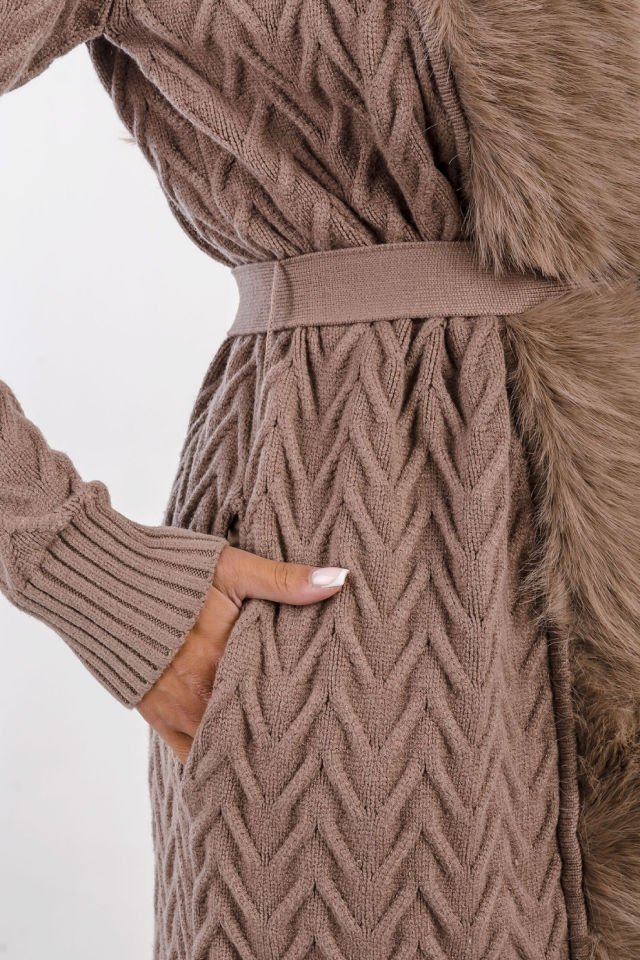 Guess Marciano Suni Kürk Uzun Hırka Kahverengi