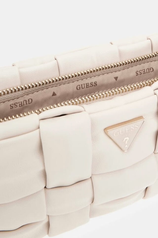 Guess Marion Dokuma Mini Omuz Çantası Krem