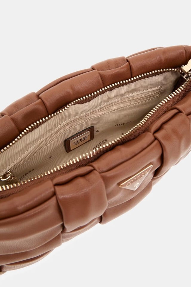 Guess Marion Dokuma Mini Omuz Çantası Kahverengi