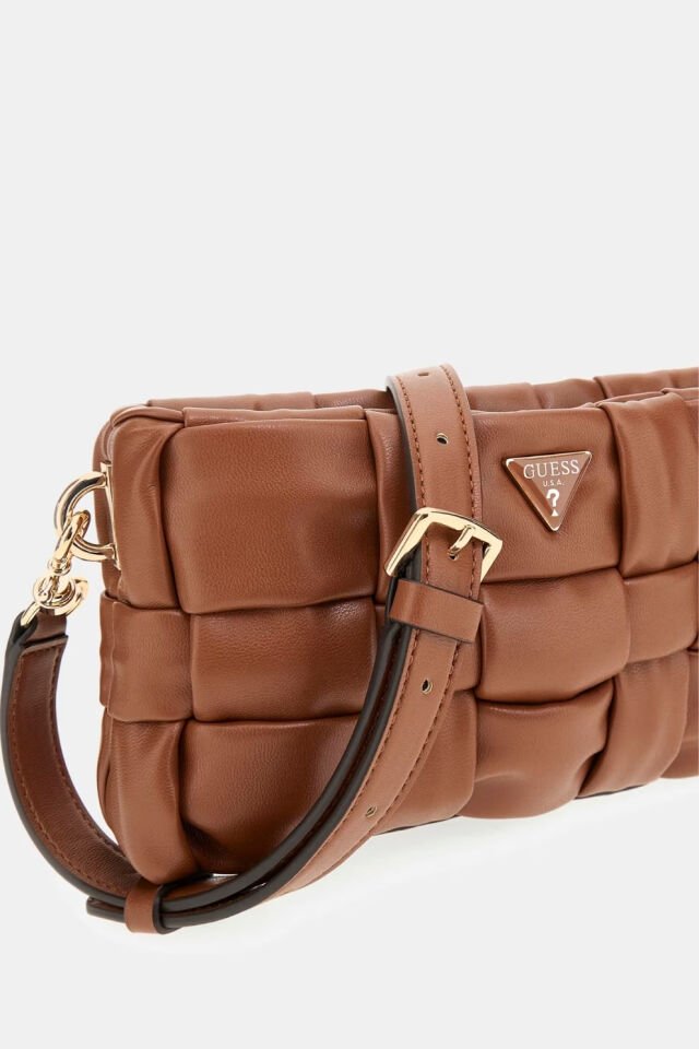 Guess Marion Dokuma Mini Omuz Çantası Kahverengi