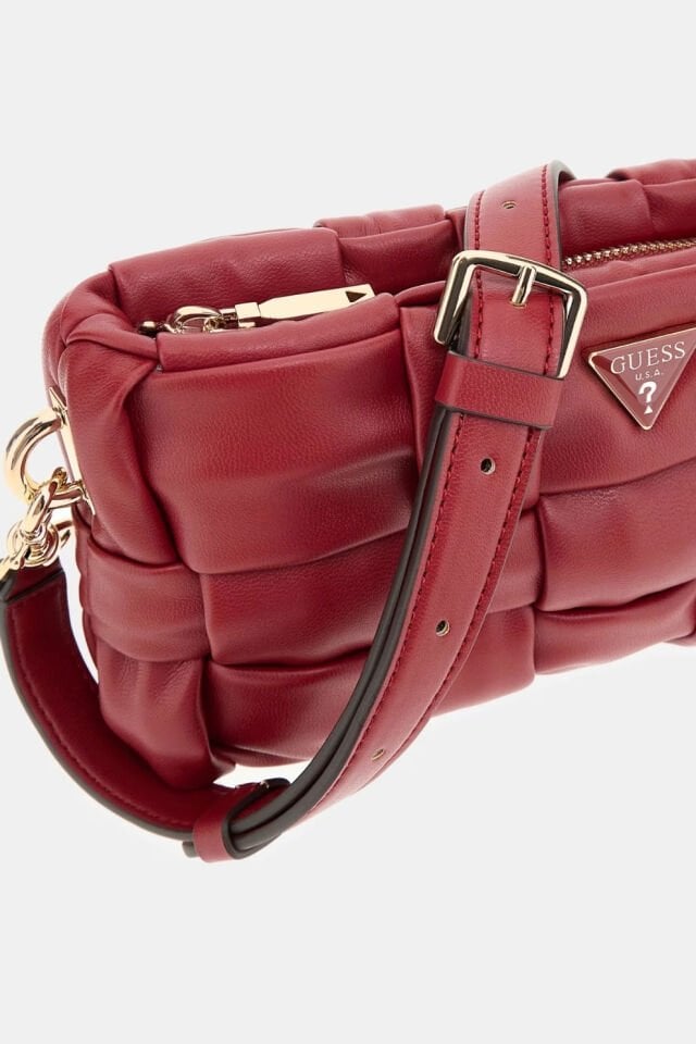 Guess Marion Dokuma Mini Omuz Çantası Kırmızı