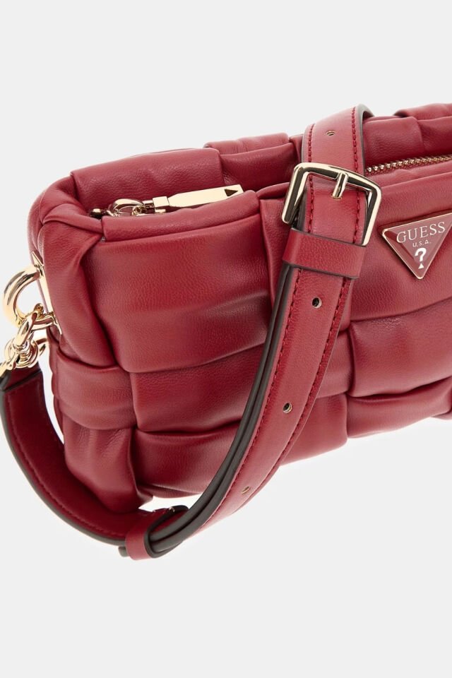 Guess Marion Dokuma Mini Omuz Çantası Kırmızı