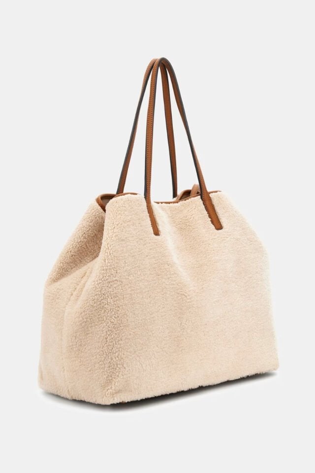 Guess Victoria Suni Kürk Alışveriş Çantası Krem