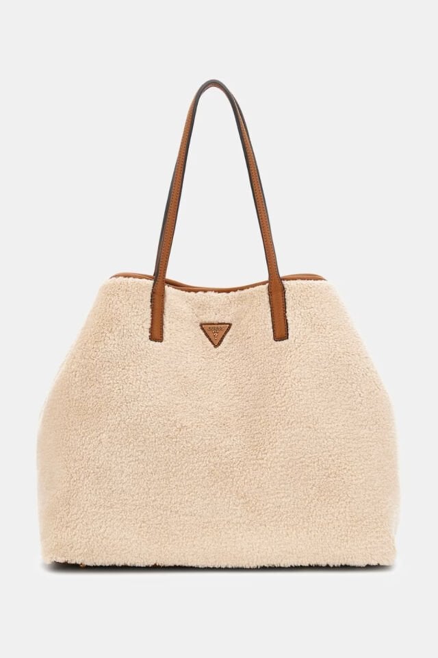 Guess Victoria Suni Kürk Alışveriş Çantası Krem
