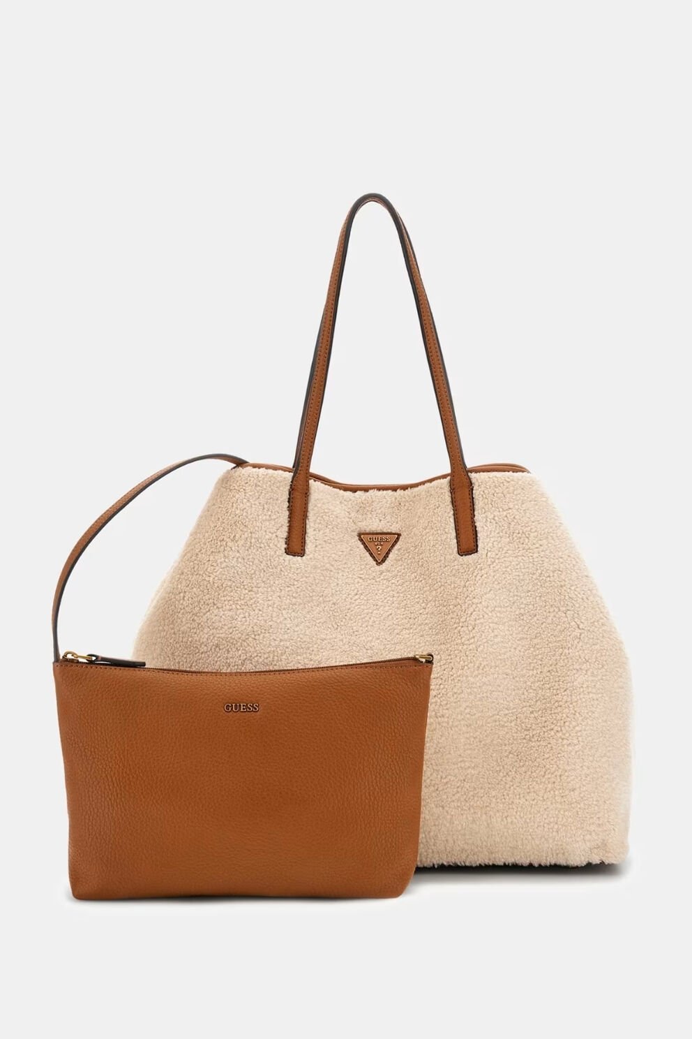 Guess Victoria Suni Kürk Alışveriş Çantası Krem