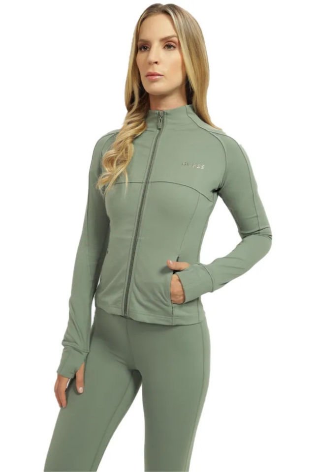 Guess Marika Uzun Kol Fermuarlı Aktif Kadın Hırka Yeşil