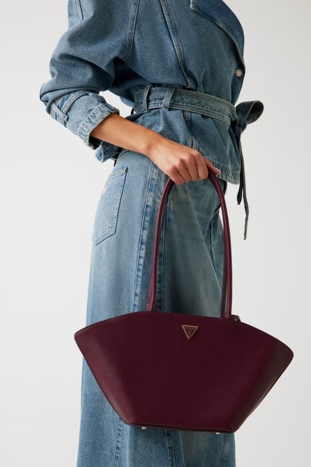 Guess Bolena Saffiano Omuz Çantası Bordo