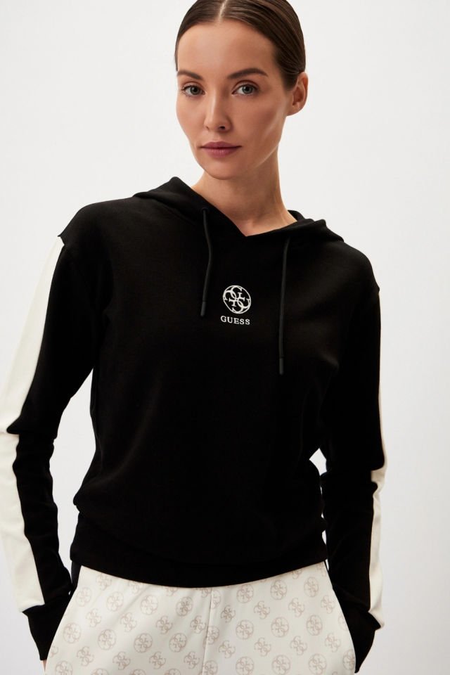 Guess Rib Örgü Sweatshirt Siyah