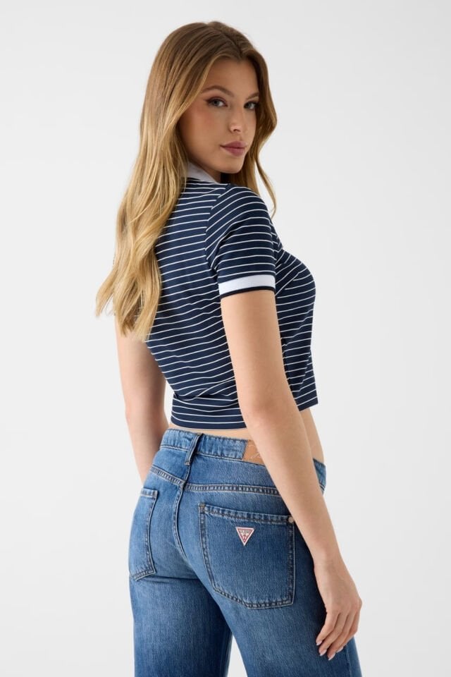 Guess Çizgili Polo Yaka Siyah