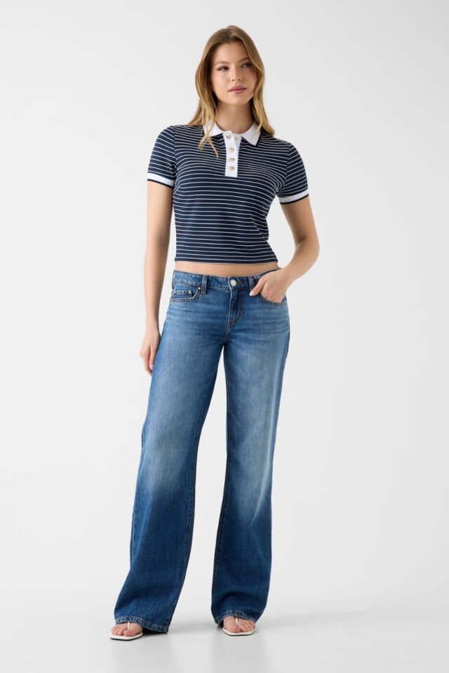 Guess Çizgili Polo Yaka Siyah