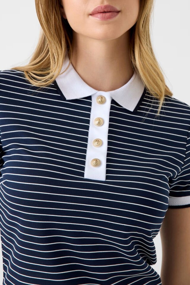 Guess Çizgili Polo Yaka Siyah