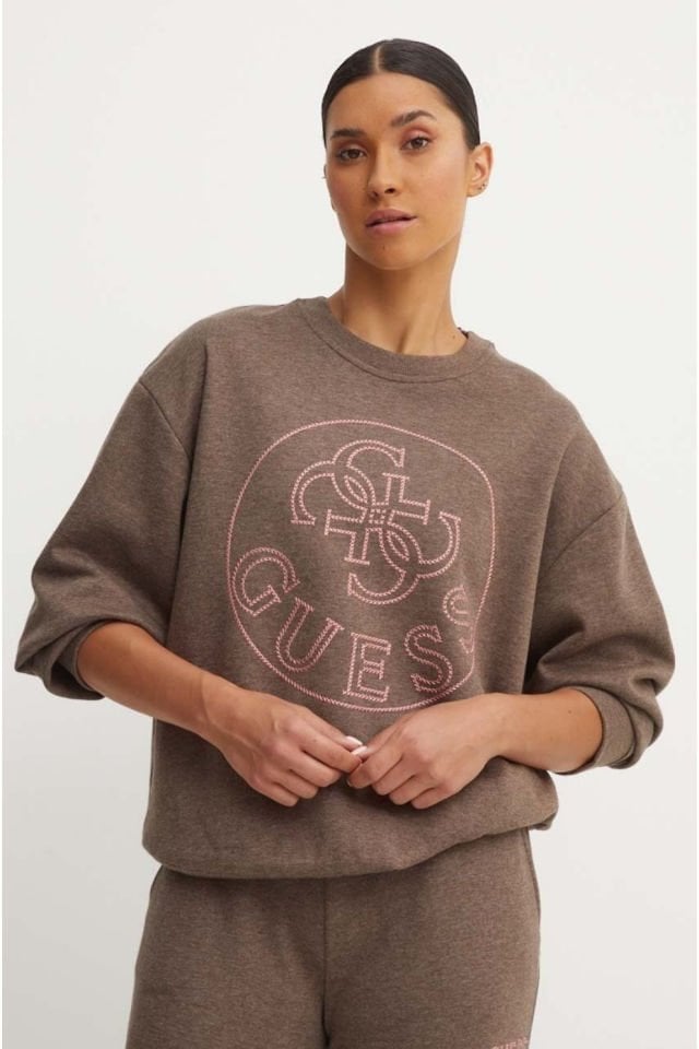 Guess Önü Logolu Sweatshirt Kahverengi