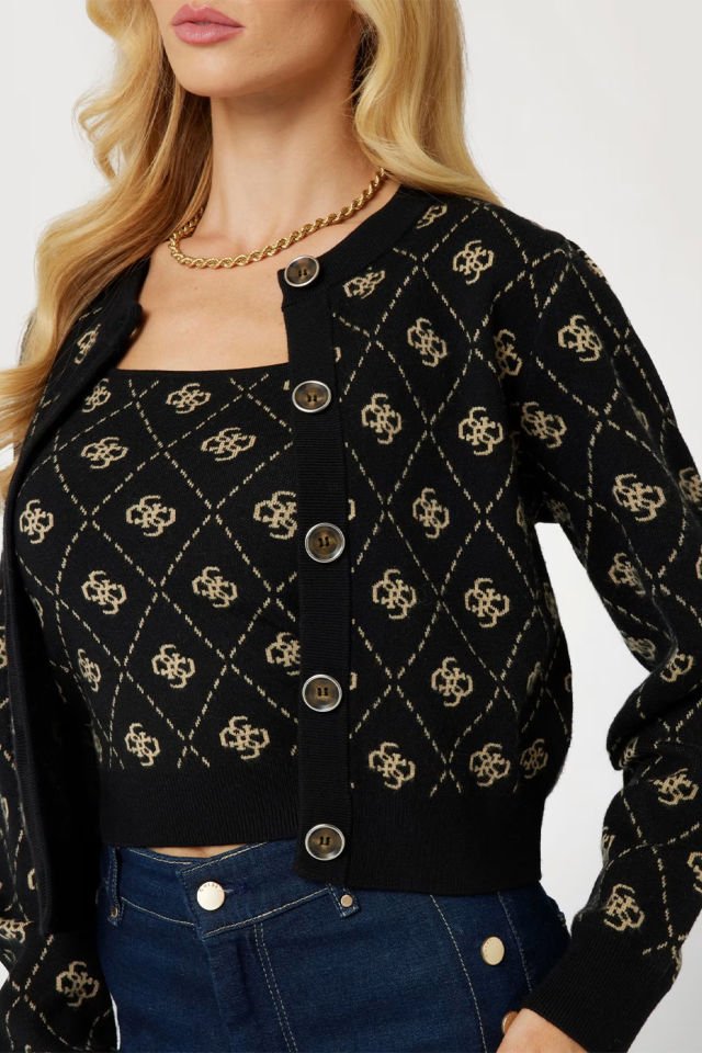 Guess 4g Logolu Yün Karışımı Hırka Siyah