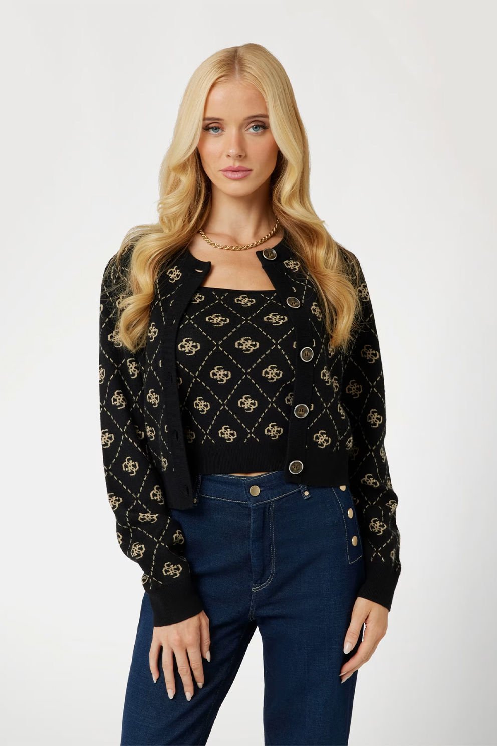 Guess 4g Logolu Yün Karışımı Hırka Siyah