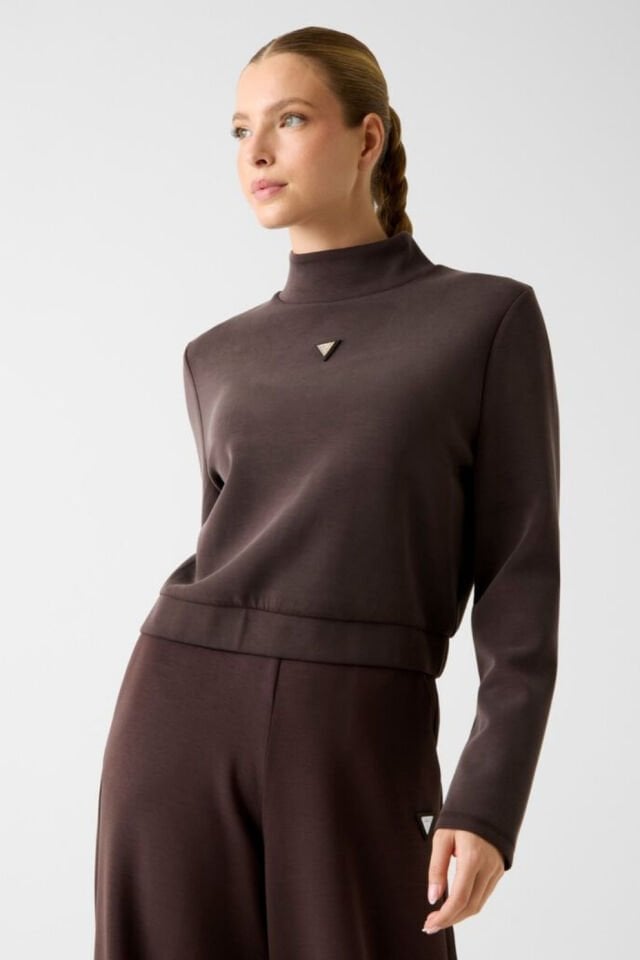 Guess Yüksek Yakalı Sweatshirt Kahverengi