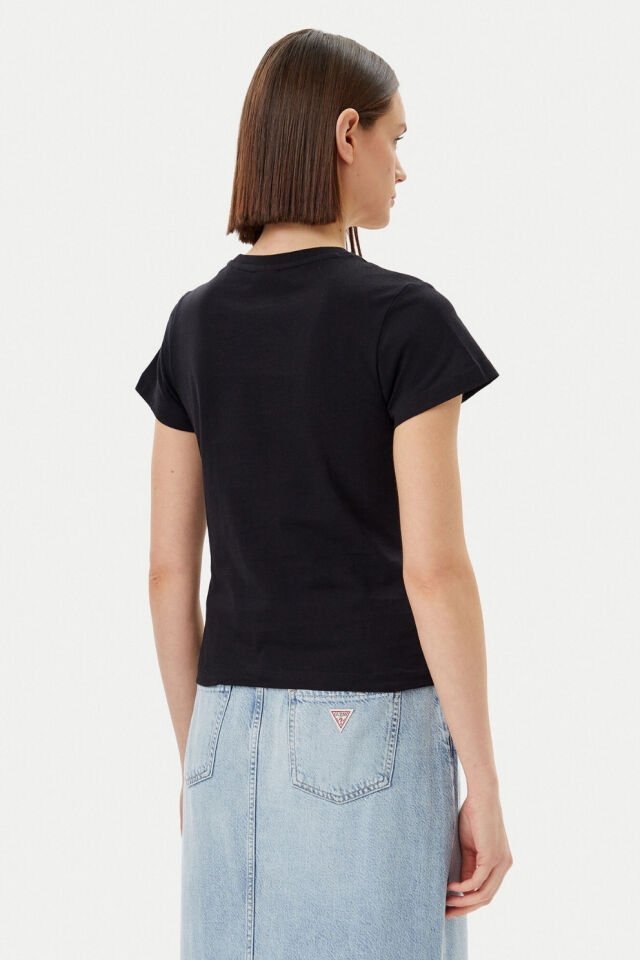 Guess Narciso Taşlı Logo Pamuklu Regular Fit T Shirt Siyah