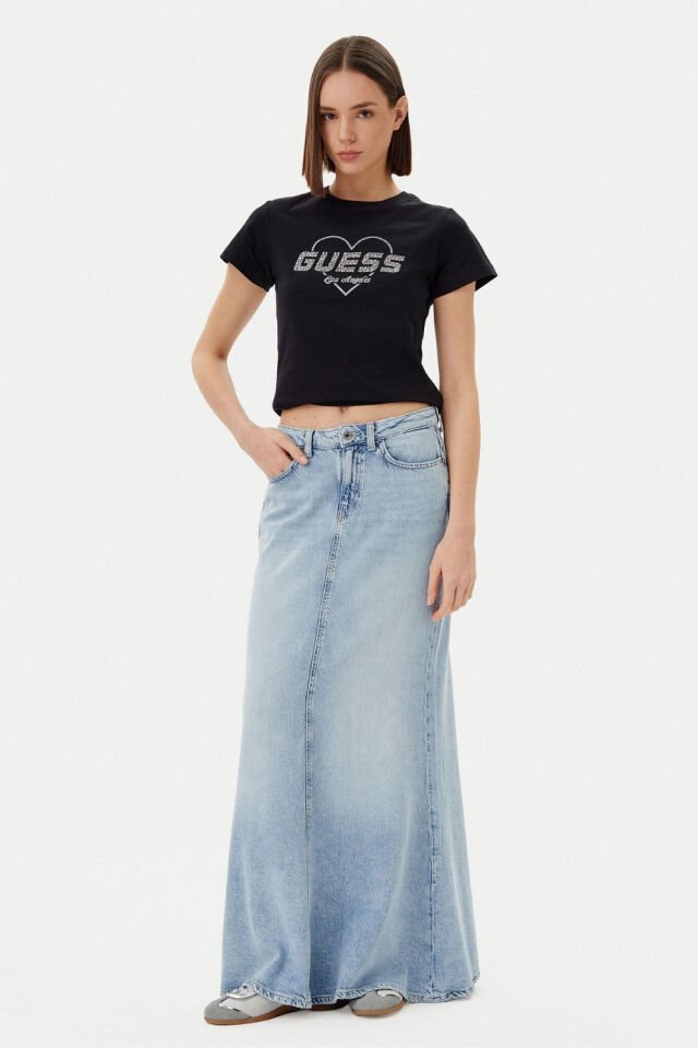 Guess Narciso Taşlı Logo Pamuklu Regular Fit T Shirt Siyah