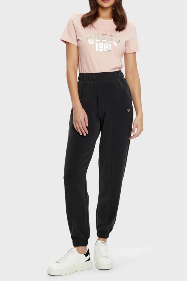 Guess Olympe Regular Fit Lastikli Bel Ribanalı Paça Jogger Bayan Pantolon Siyah