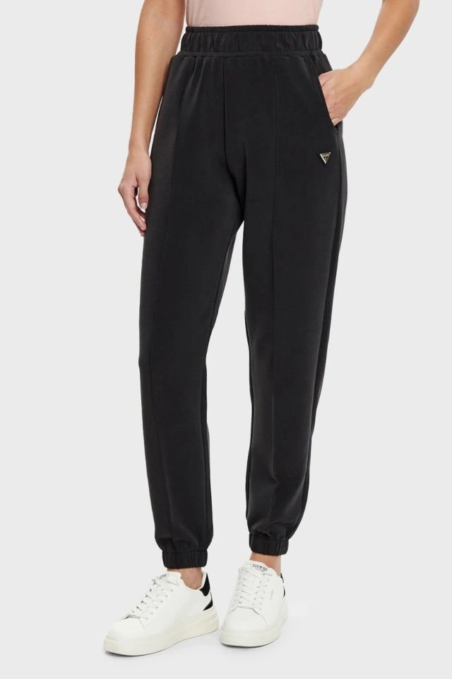 Guess Olympe Regular Fit Lastikli Bel Ribanalı Paça Jogger Bayan Pantolon Siyah